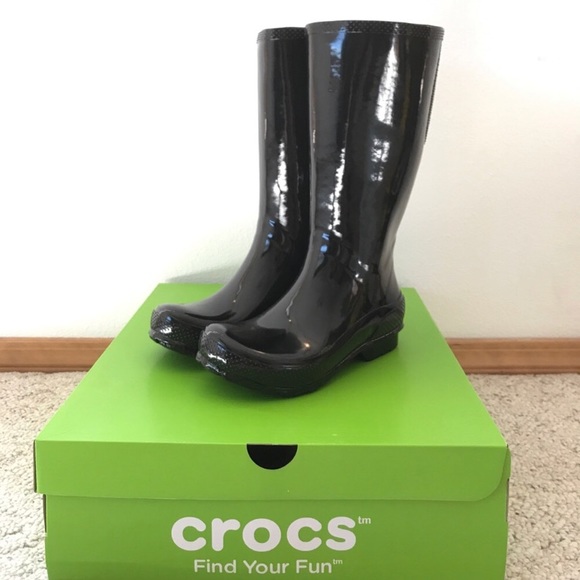 New Crocs Black Tall Rain Boots 